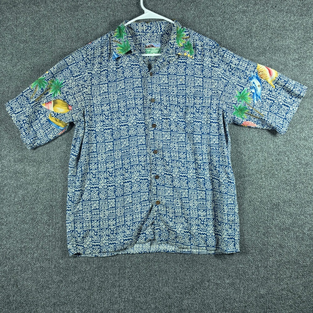 VTG Reyn Spooner Hawaiian Shirt Mens Medium 80s Rayon Tapa Tribal AS IS